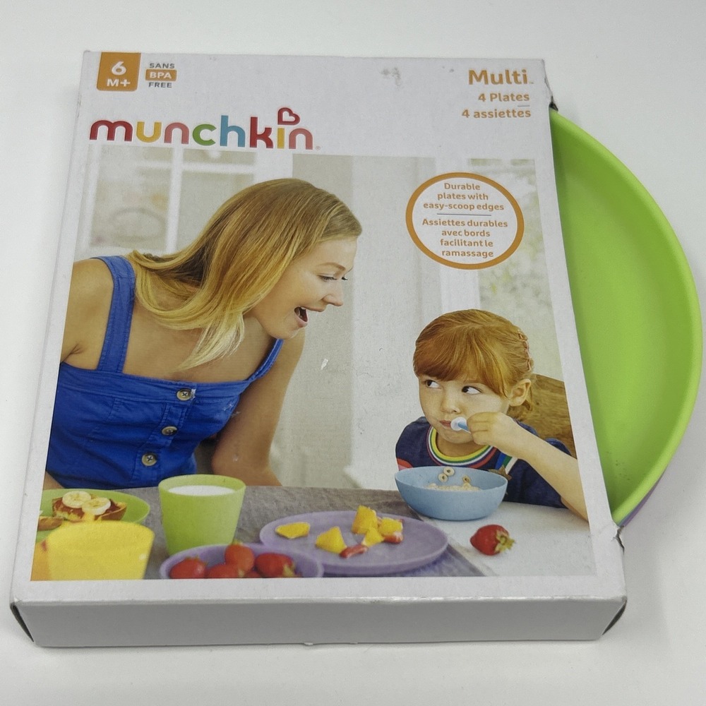 NEW 4 Munchkin Multi-Colored Plates 6+ Months BPA Free Easy Scoop Edges